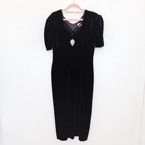 VTG Sheena‎ Dress Size M Black Velvet Rhinestone Puff Sleeve Whimsigoth 90s Glam